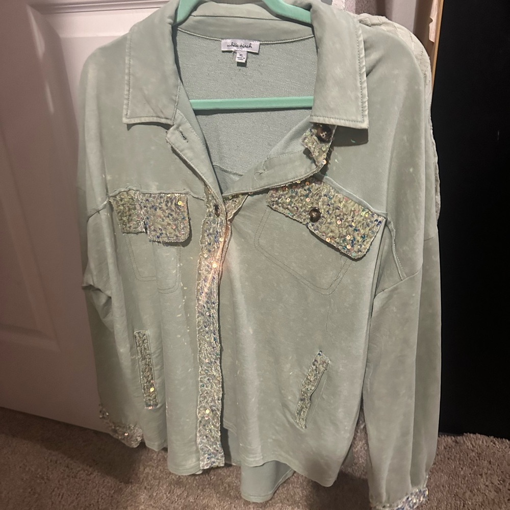 White birch Shacket with sequins 
New w/o tags never worn